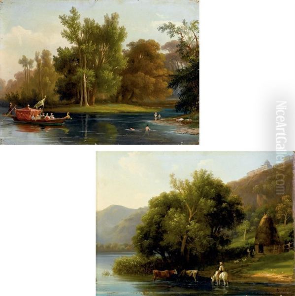 Paesaggio Fluviale; E Paesaggio Boscoso Oil Painting by D'Azeglio Massimo