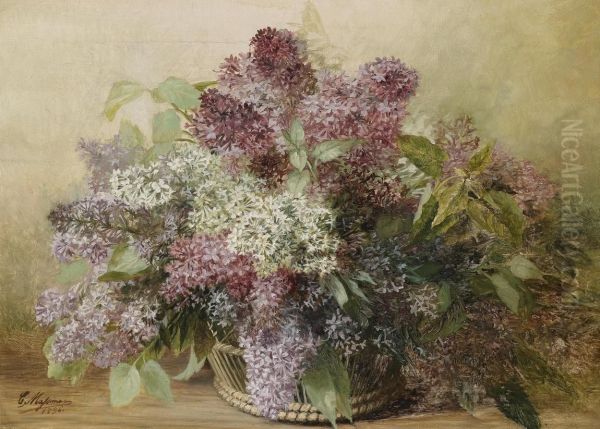 A Basket Of Lilac Oil Painting by Carl Massmann