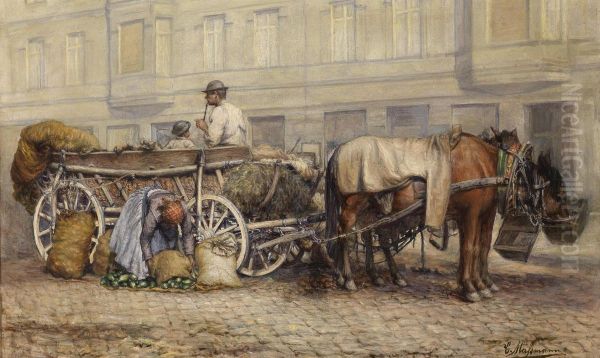 Preparing Formarket Day Oil Painting by Carl Massmann