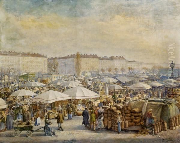 Der Wiener Naschmarkt Oil Painting by Carl Massmann