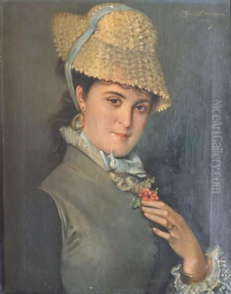 Elegante Au Chapeau De Paille Oil Painting by Benedict Masson