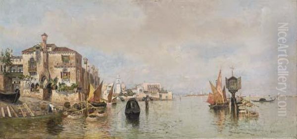 Venezia, Vita In Laguna Oil Painting by Egisto Massoni