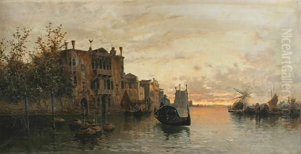 Venetian View Oil Painting by Egisto Massoni