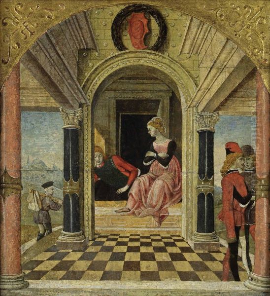 Florio In The Bedchamber Of Biancifiore Oil Painting by Master Of Bentivoglio Manfredi