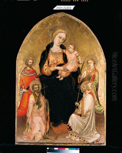 The Madonna And Child With Saints John The Baptist, Nicholas Of Bari, Martin Of Tours And Stephen(?) Oil Painting by Master Of The Pala Sforzesca