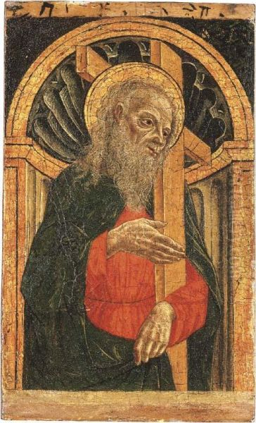 Saint Andrew, In An Architectural Niche Oil Painting by Master Of The Pala Sforzesca