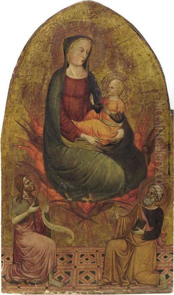 The Madonna And Child In Glory With Saints John The Baptist And Peter by Master Of Carmignano