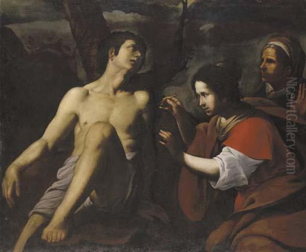 Saint Sebastian Tended By Saint Irene Oil Painting by Master Of Fontanarosa