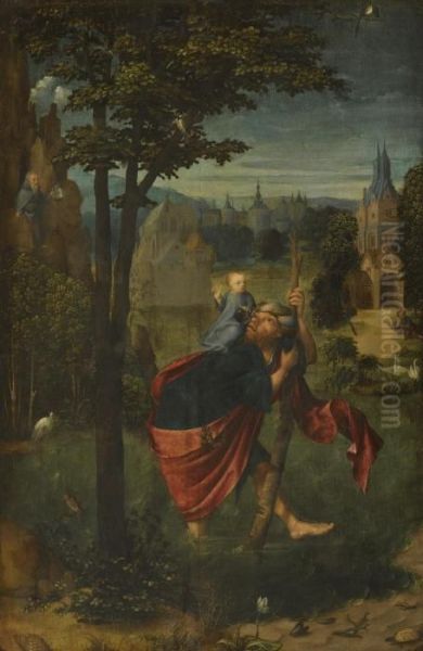 St Christopher Oil Painting by The Master Of Frankfurt