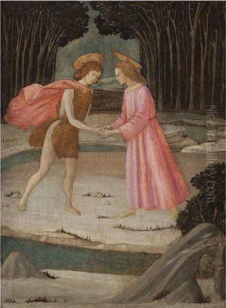 The Meeting Of Christ And Saint John The Baptist In The Wilderness By The River Jordan Oil Painting by Master Of Marradi