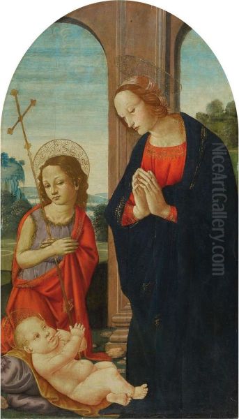 Maria Mit Christus Unddem Johannesknaben Oil Painting by Master Of San Miniato