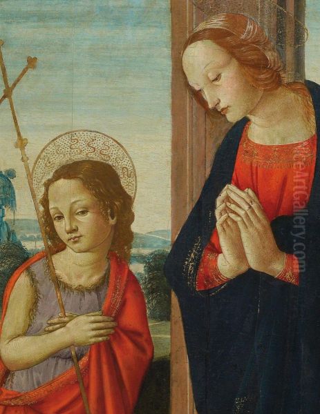 Maria Mit Christus Unddem Johannesknaben Oil Painting by Master Of San Miniato