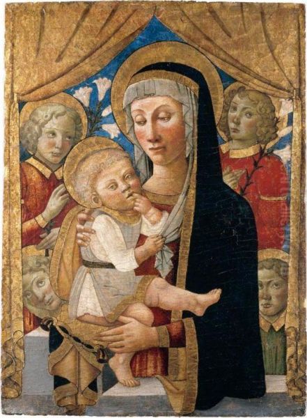 The Virgin And Child With Attendant Angels Oil Painting by Master Of San Miniato