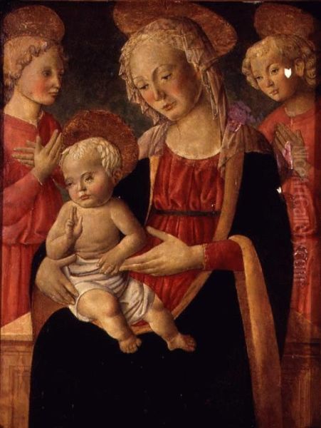 Madonna And Child With Two Angels Oil Painting by Master Of San Miniato