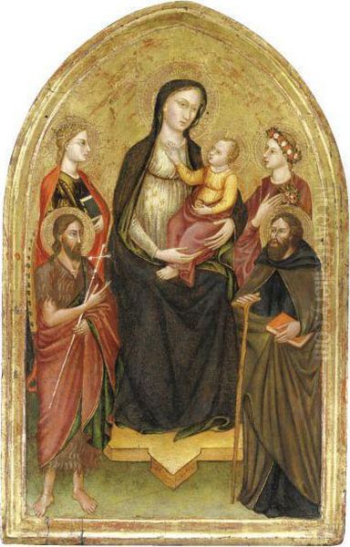 Madonna Col Bambino In Trono Oil Painting by Master Of Sant'Ivo