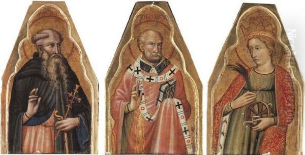 Saint Anthony; Saint Nicholas; And Saint Catherine Oil Painting by Master Of Teplice