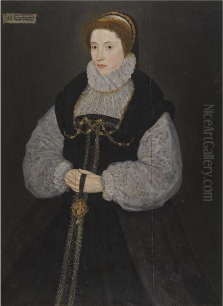 Portrait Of The Hon. Dorothy Latimer, Wife Of Thomas Cecil, Later1st Earl Of Exeter Holding A Pendant Depicting Perseus(1549-1608) Oil Painting by Master Of The Countess Of Warwick