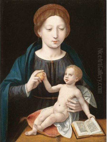 The Virgin And Child With An Apple And An Open Book by The Master Of The Female Half-Lengths