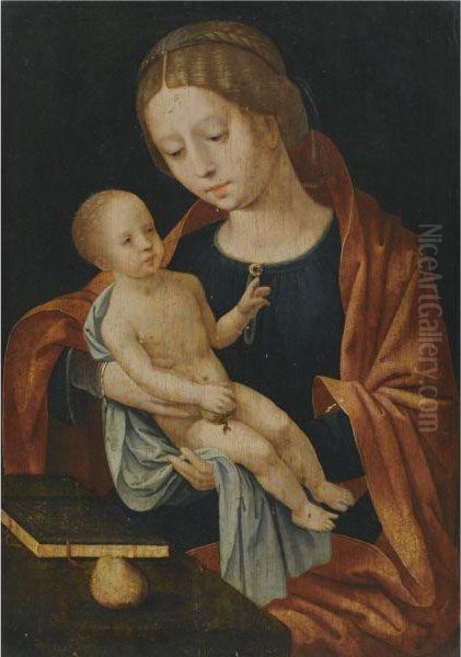 Virgin And Child Seated Before A Desk Oil Painting by The Master Of The Female Half-Lengths