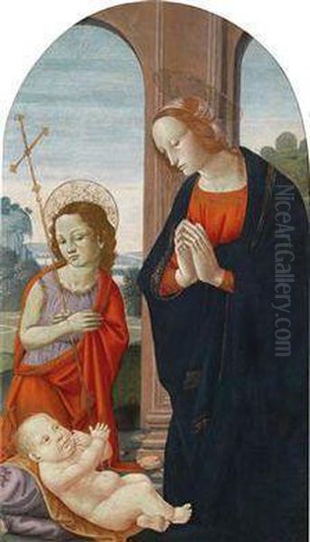 Madonna And Child With Saint John The Baptist Oil Painting by Master Of The Fiesole Epiphany