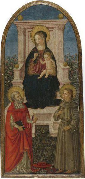 Madonna And Child With Saints Jerome And Francis Oil Painting by Master Of The Fiesole Epiphany