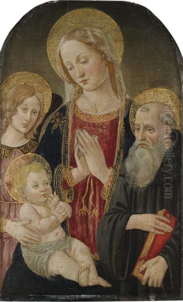 The Madonna And Child With A Monastic Saint And An Angel Oil Painting by Master Of The Fiesole Epiphany