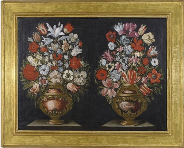 Natura Morta Costituita Da Due Vasi Difiori Oil Painting by Master Of The Grotesque Vases