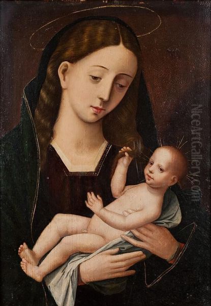 Maria Mit Dem Jesusknaben Oil Painting by Master Of The Half-Length Figures