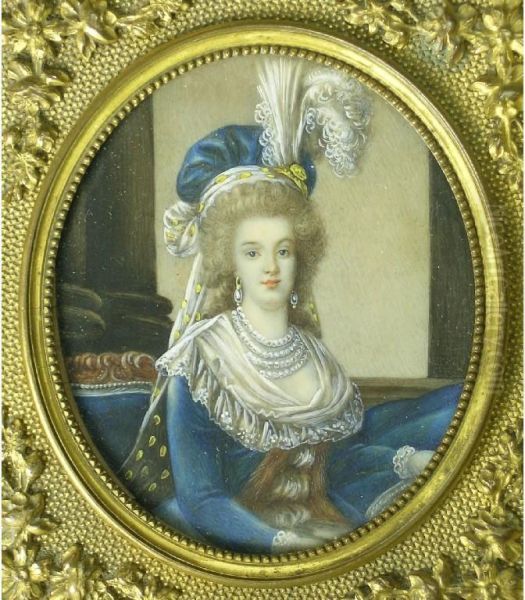 Half Length Study Of A Noble Lady In Blue Satindress And Matching Plumed Headdress Oil Painting by Master Of The Half-Length Figures