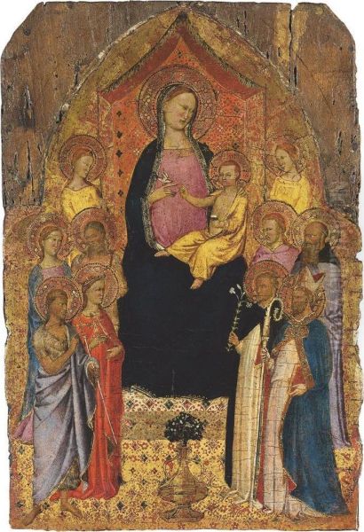 The Madonna And Child With Saints John The Baptist, Dominic Andother Saints Oil Painting by Master Of The Misericordia