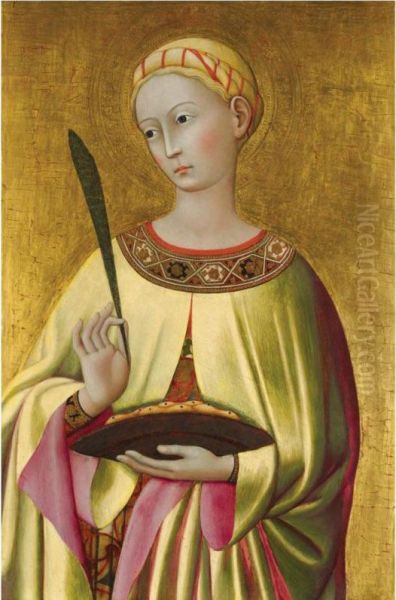 Saint Lucy, Half Length, Holding A Martyr's Palm Oil Painting by Master of the Osservanza