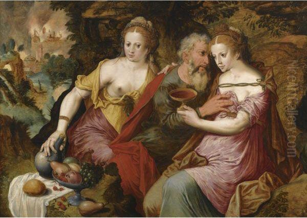 Lot And His Daughters Oil Painting by Master Of The Prodigal Son