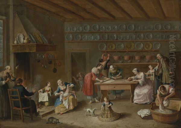 Interior Of A Kitchen Oil Painting by Master Of The Ridotto