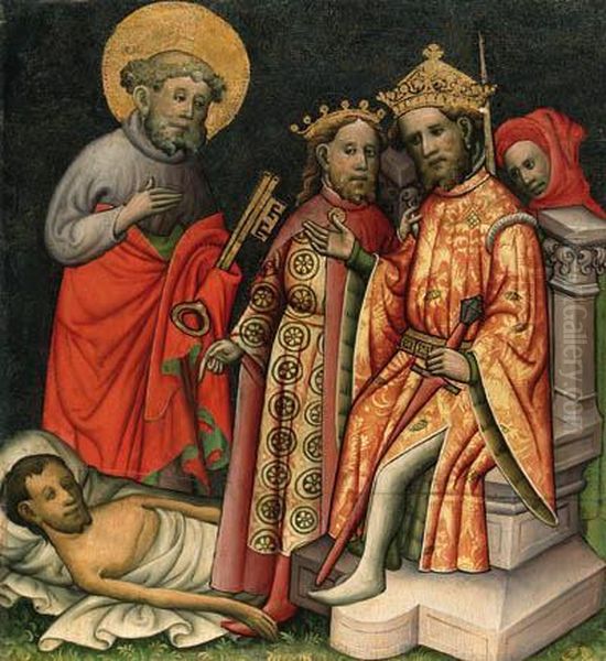 Saint Peter Reviving A Dead Man; The Death Of Simon Magus; Thebaptism Of The Apostle Paul Oil Painting by Master Of The Saint Lambert Altarpiece