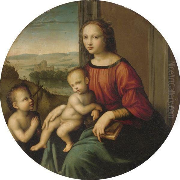 Madonna And Child With The Infant Saint John The Baptist Oil Painting by Master Of The Scandicci Lamentation