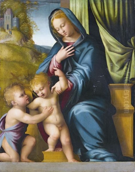 Madonna Con Bambino E San Giovannino Oil Painting by Master Of The Scandicci Lamentation