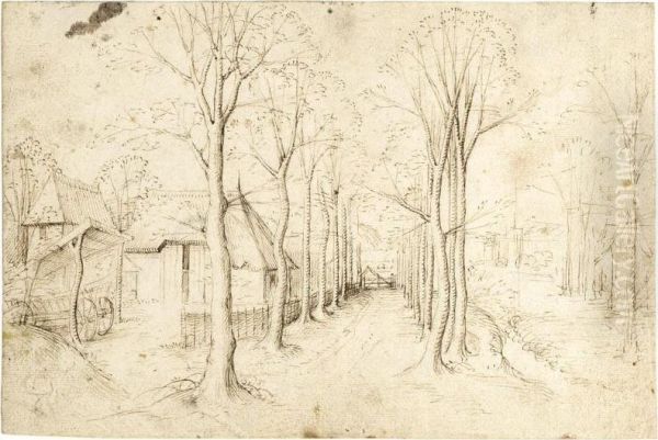 Landscape With An Avenue Of Trees Through A Village Oil Painting by Master Of The Small Trades