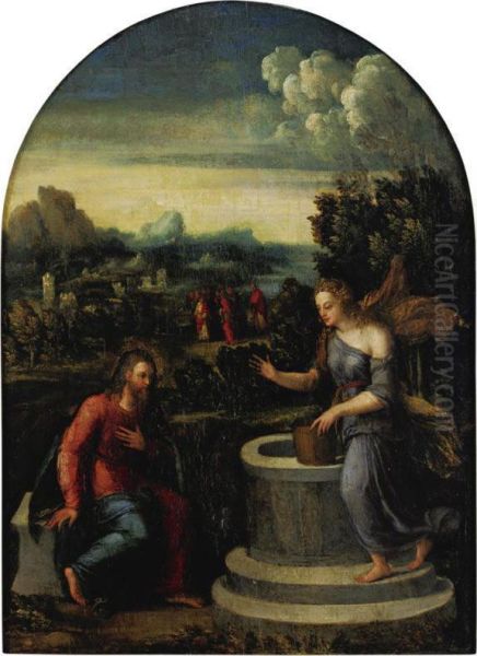 Christ And The Samaritan Woman At The Well Oil Painting by Master Of The Twelve Apostles