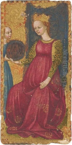 Carte De Tarot: La Reine Des Deniers Oil Painting by Master Of The Visconti Tarot