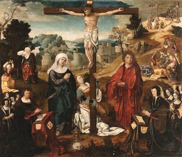 The Crucifixion, With A Donor And Donatrix Oil Painting by Master Of The Von Groote Adoration