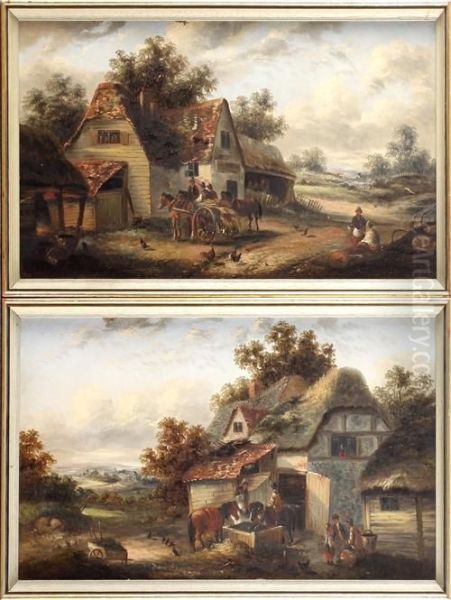 A Pair Of Rural Scenes With Rustics Oil Painting by Masters Edward