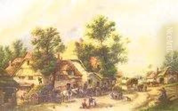 Village Scene Oil Painting by Masters Edward