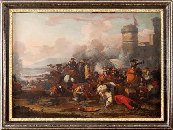 Battaglia Di Cavalieri Sotto Un Castello Oil Painting by Marzio Masturzio