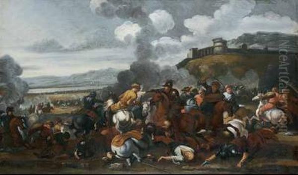 Battaglia Tra Turchi E Cristiani Davanti A Un Castello Oil Painting by Marzio Masturzio