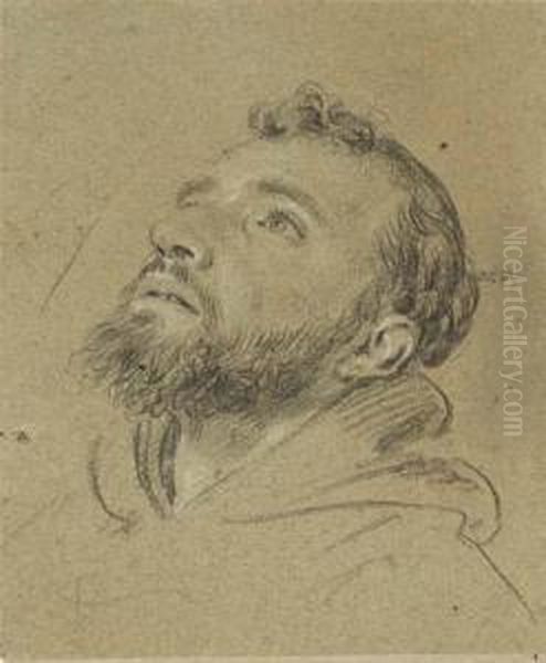 Bust Study Of Saint Francis, Looking Up And To Theleft Oil Painting by Agostino Masucco Masucci