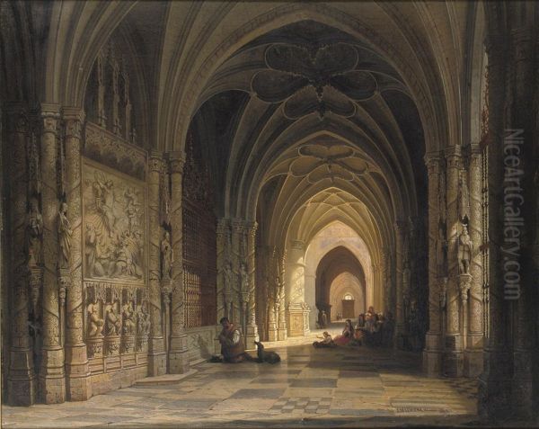 The Interior Of A Cathedral Oil Painting by Joseph Maswiens