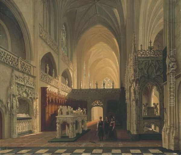 L'interieur De L'eglise De Brou Dans L'ain Oil Painting by Joseph Maswiens