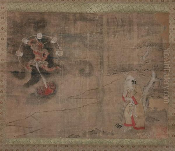 Raijin Oil Painting by Iwasa Matabei