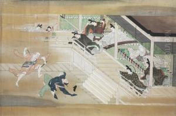 Six Episodes From Tale Of The Heike And The Tale Of Genji Oil Painting by Iwasa Matabei