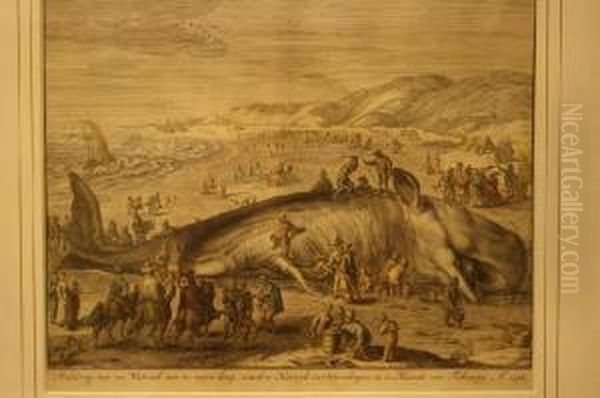 Stranding Van Een Walvisch Van 70 Voeten Lang Tussschen Katwijk En Schevelingen Oil Painting by Jacob Matham